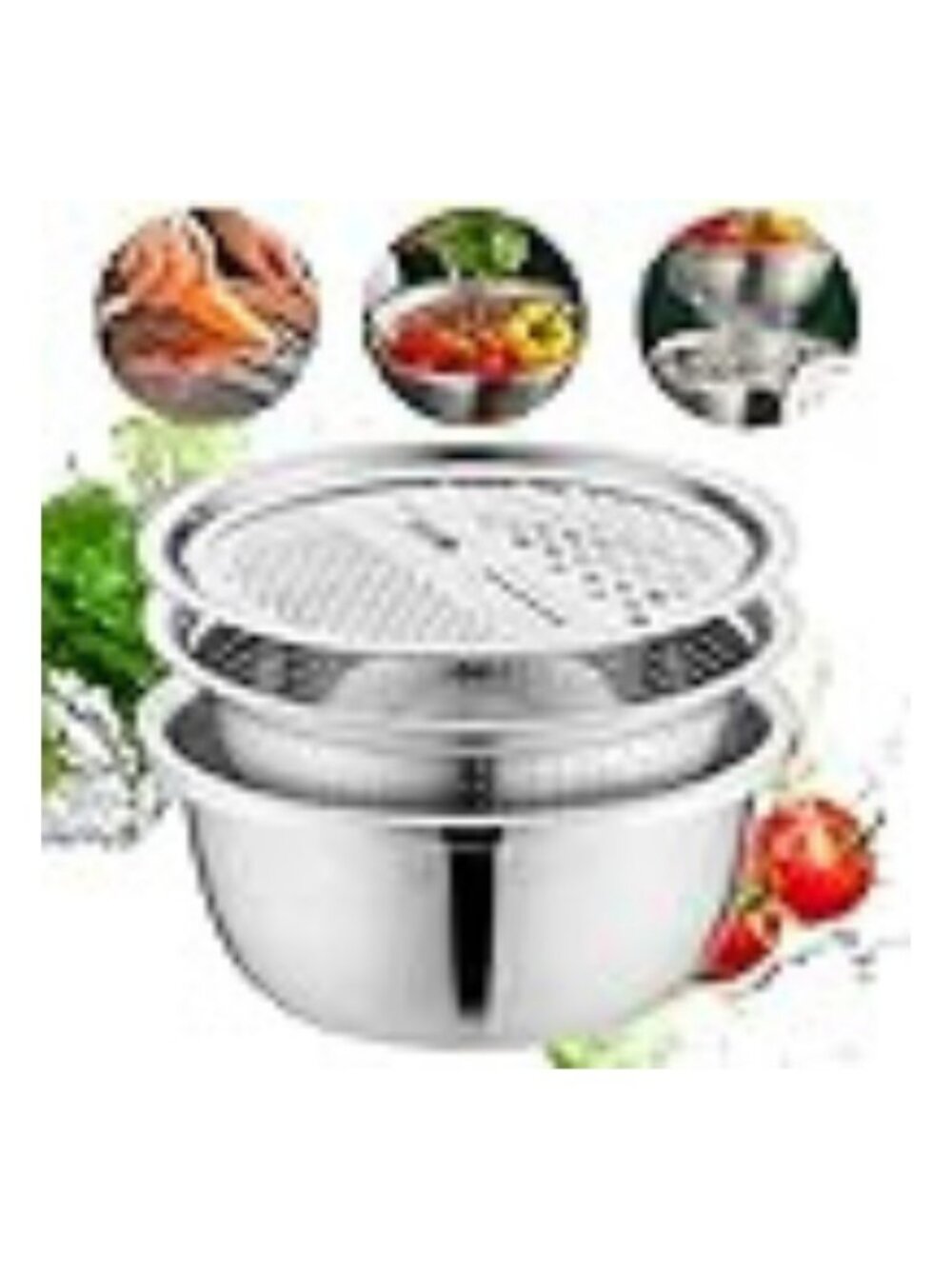 3-in-1 Stainless Steel Kitchen Basin Set with Grater Strainer Drain Basket 26cm